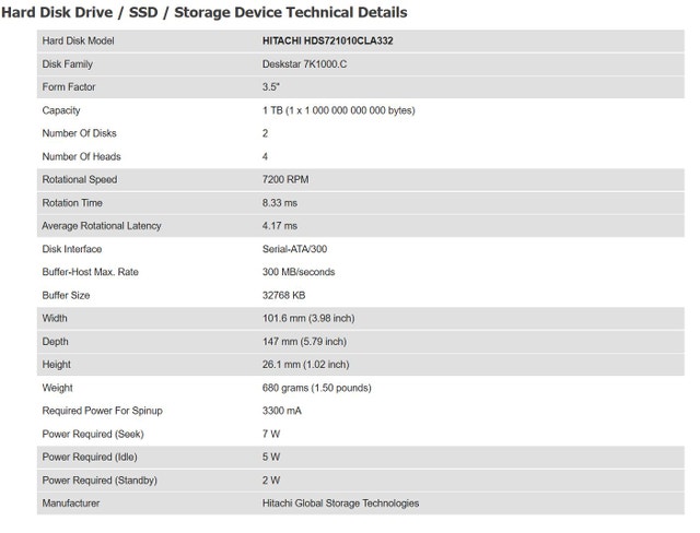 HITACHI 1TB HDD - USED - VERY GOOD - photo 2