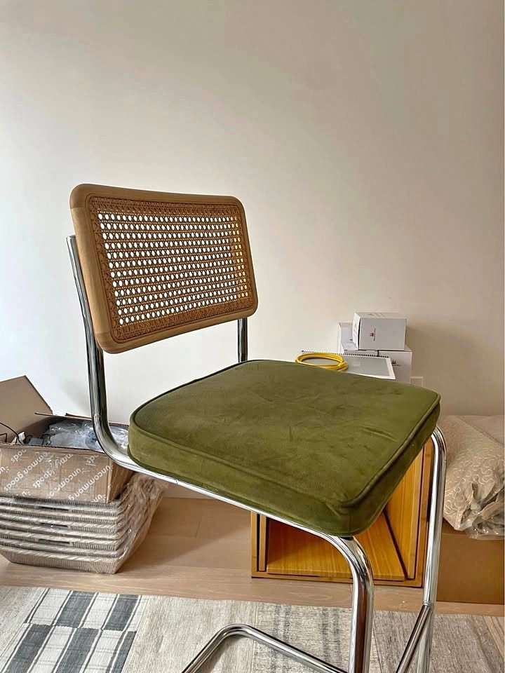 Rattan Back Green Velvet Bar Stool