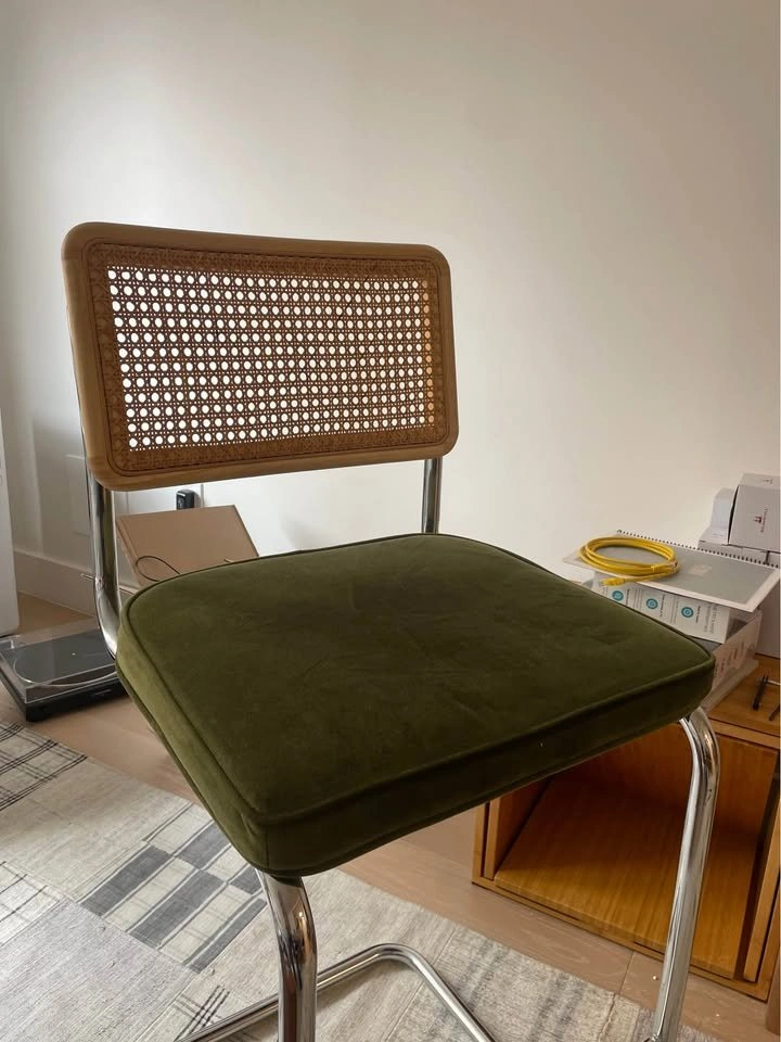 Rattan Back Green Velvet Bar Stool - photo 2