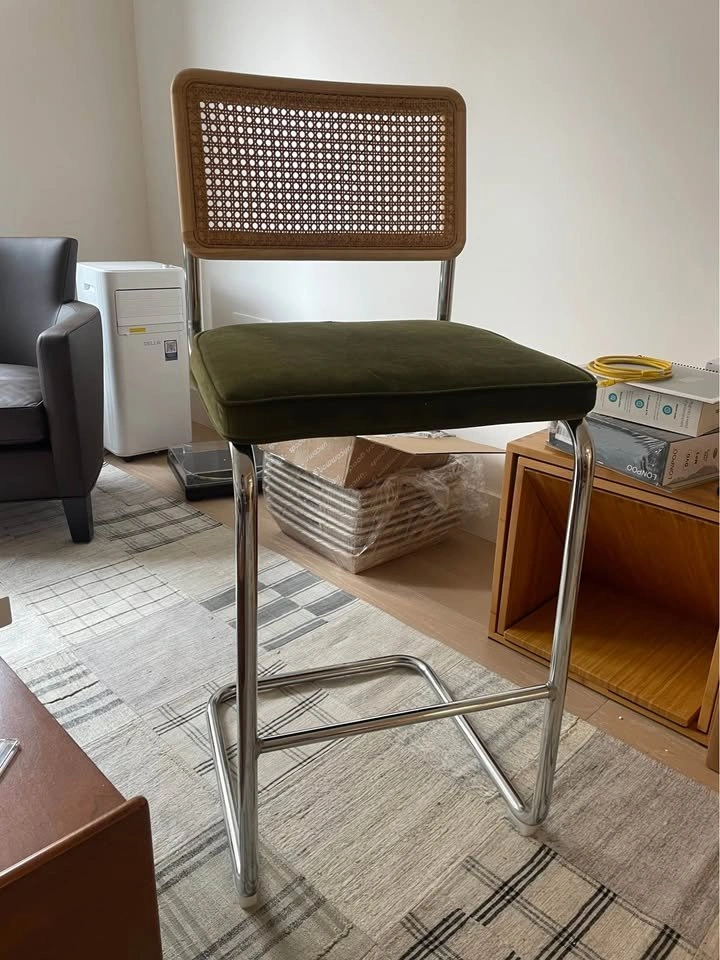 Rattan Back Green Velvet Bar Stool - photo 3