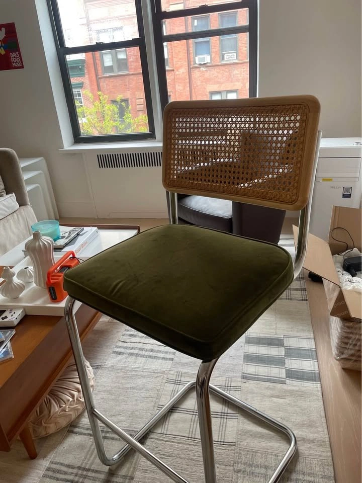 Rattan Back Green Velvet Bar Stool - photo 4
