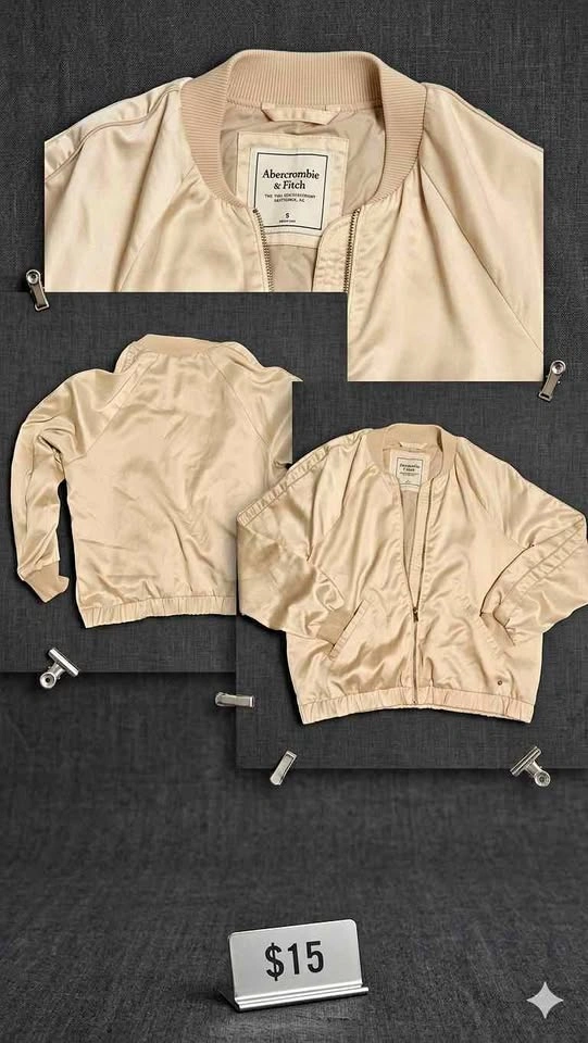 Abercrombie & Fitch Satin Bomber Jacket (Champagne) - Size S