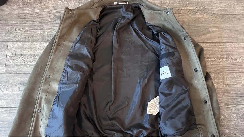 Zara Men's Olive Green Suede-Like Bomber Jacket - photo 2