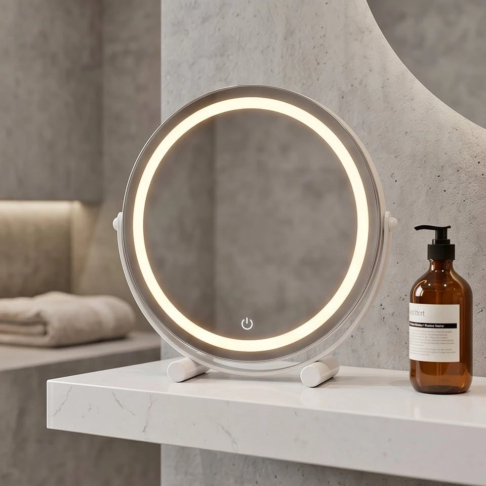 Rotatable LED Desktop Vanity Mirror - 3 Color Light