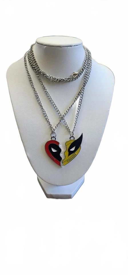 Unique Deadpool & Wolverine Heart Necklace Set