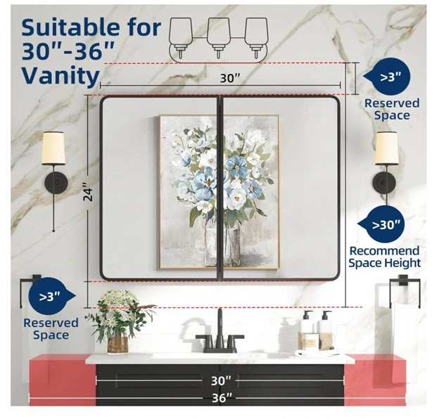 Brand NEW 24x30 Black Mirrored Bathroom Medicine Cabinet - photo 2