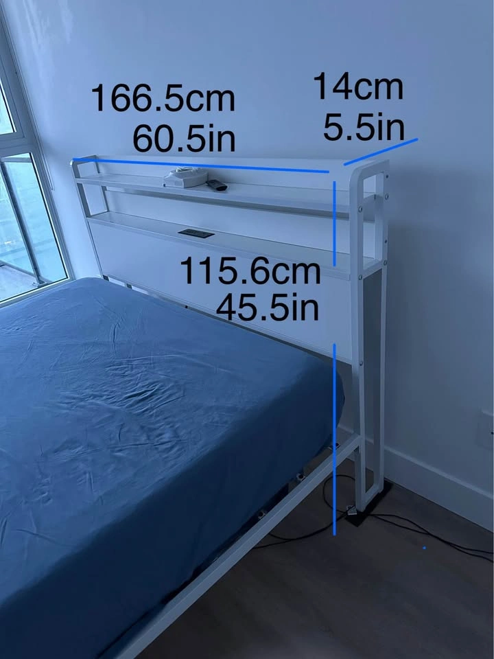 Queen Bed Frame w/ Aurora Star Projector - White Metal/Wood - photo 4