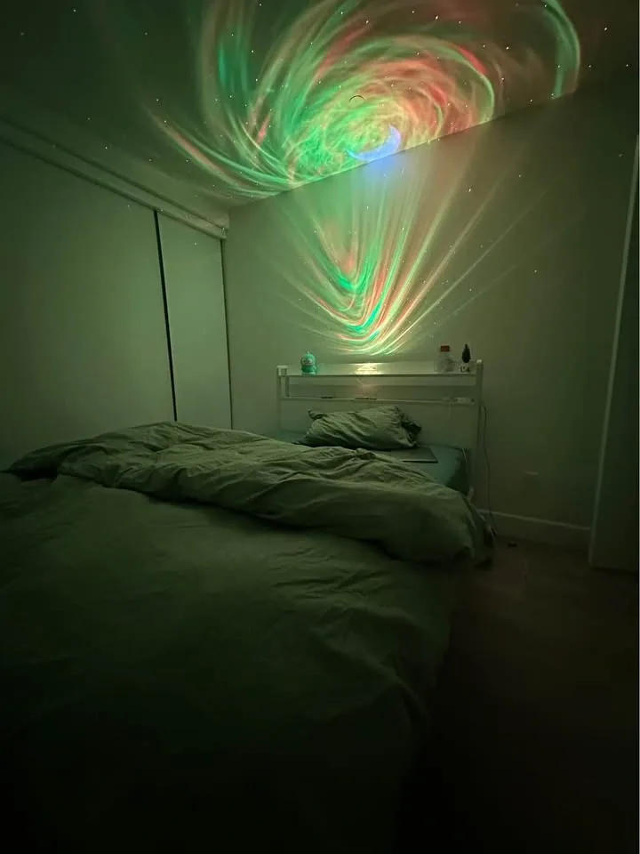 Queen Bed Frame w/ Aurora Star Projector - White Metal/Wood - photo 5