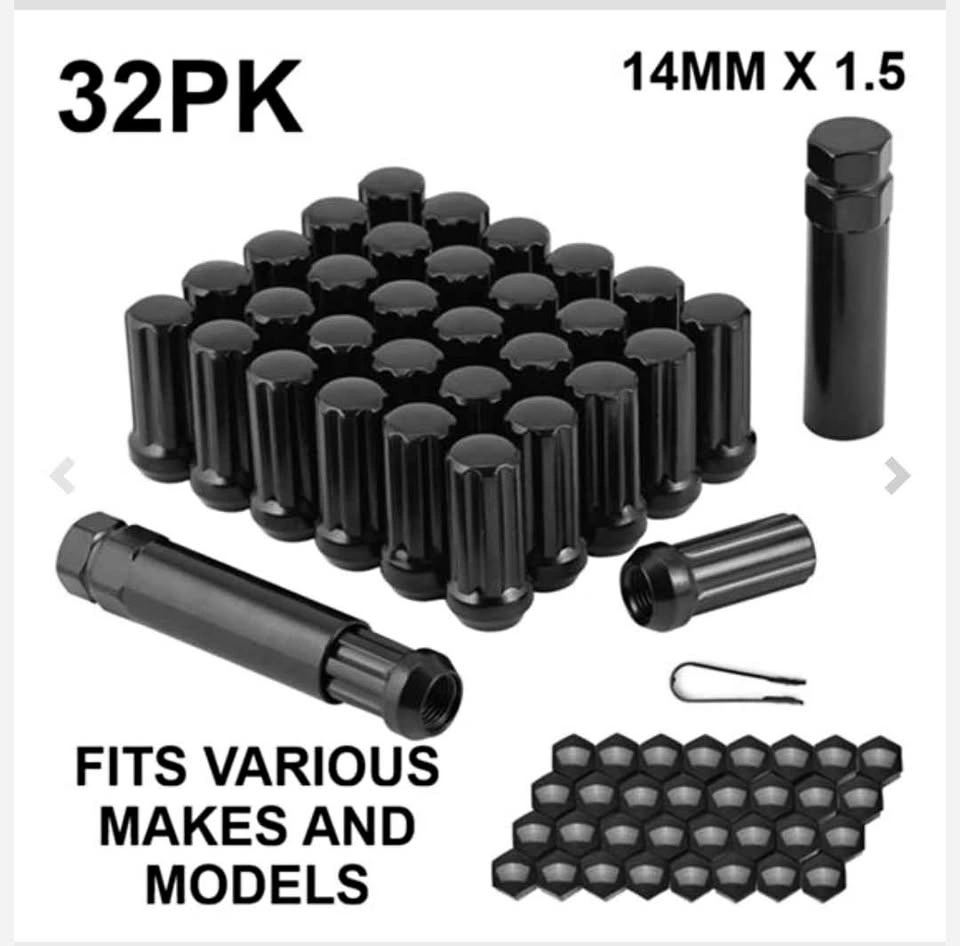 Black Lug Nuts 32 pack 14mm x 1.5