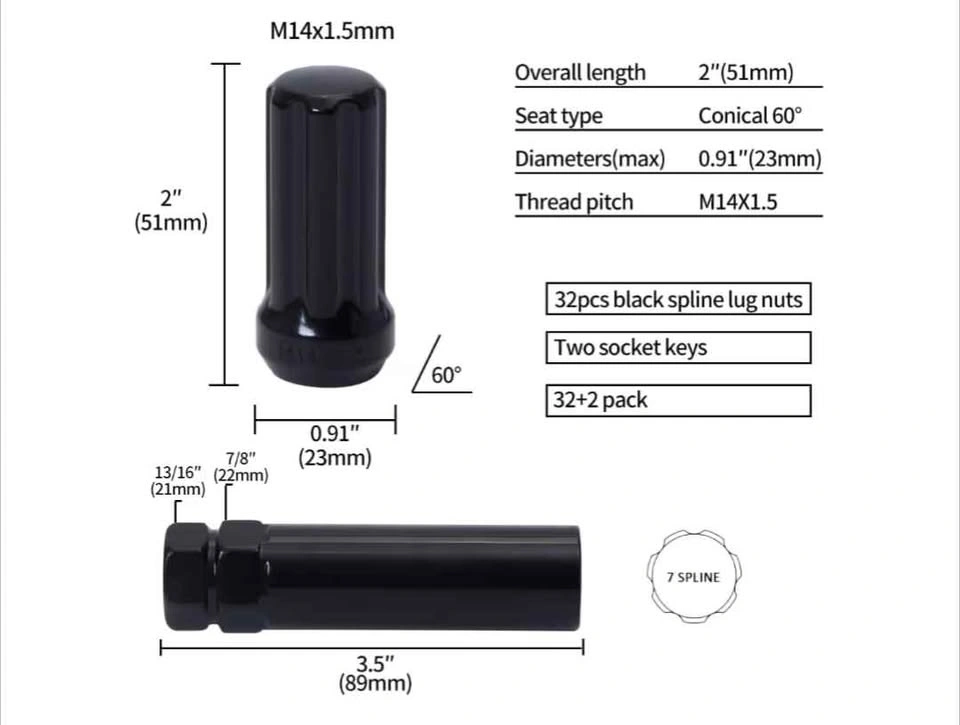 Black Lug Nuts 32 pack 14mm x 1.5 - photo 2