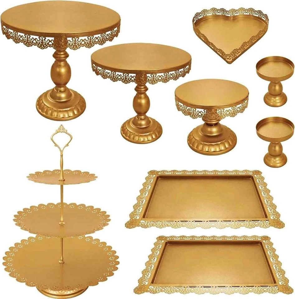 Jalancy Gold Cake Stand Set - 9 Metal Cake Stands