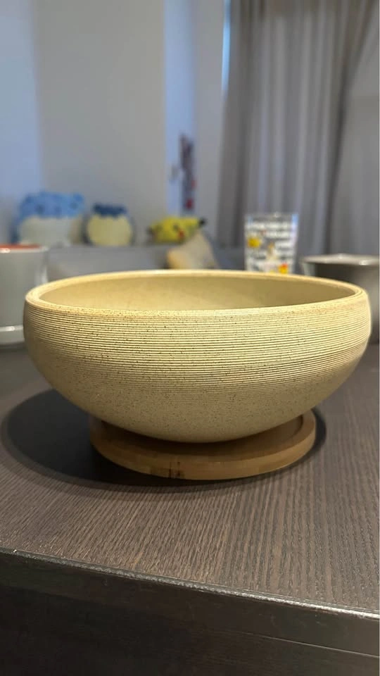 Round Unglazed Ceramic Bonsai Pot with Bamboo Tray - photo 4