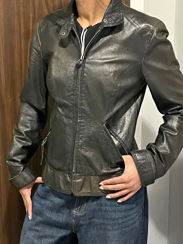 Black Leather Zip-Up Jacket