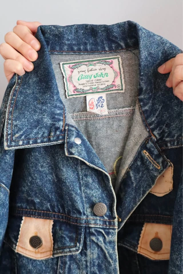 Billy John Acid Wash Denim Jacket M Football Embroidery - photo 2