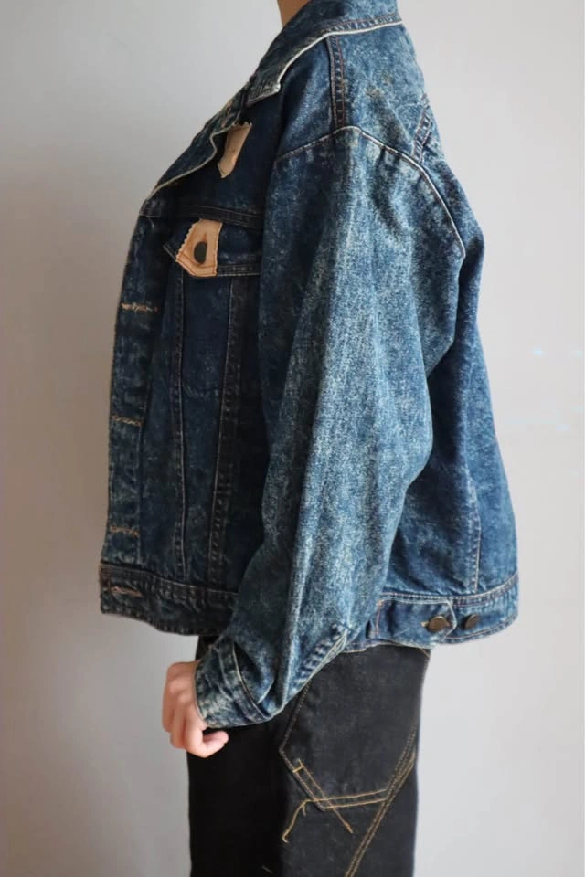 Billy John Acid Wash Denim Jacket M Football Embroidery - photo 5