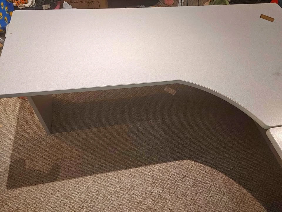 Light Gray L-Shaped Desk with Drawers
