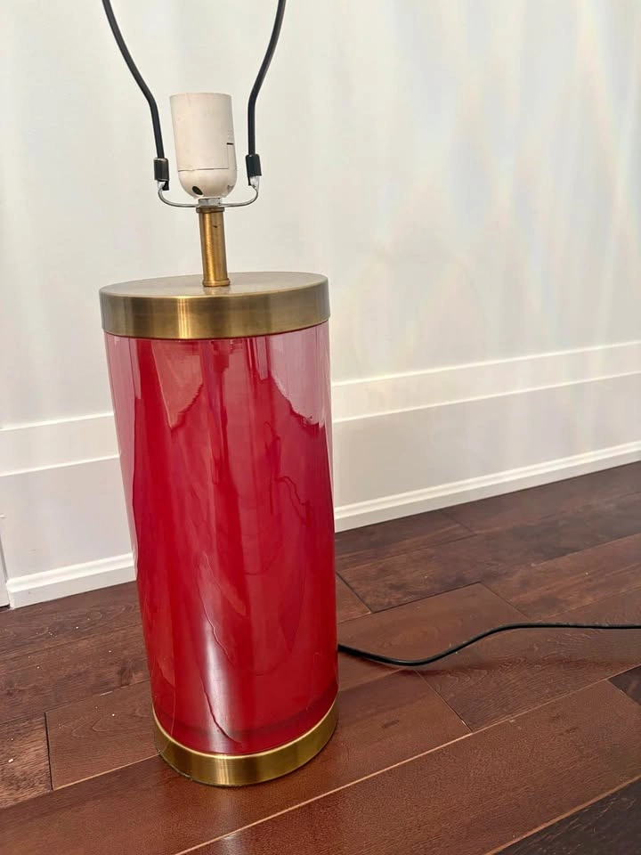 Deep Red Lamp with Bronze Brass Base