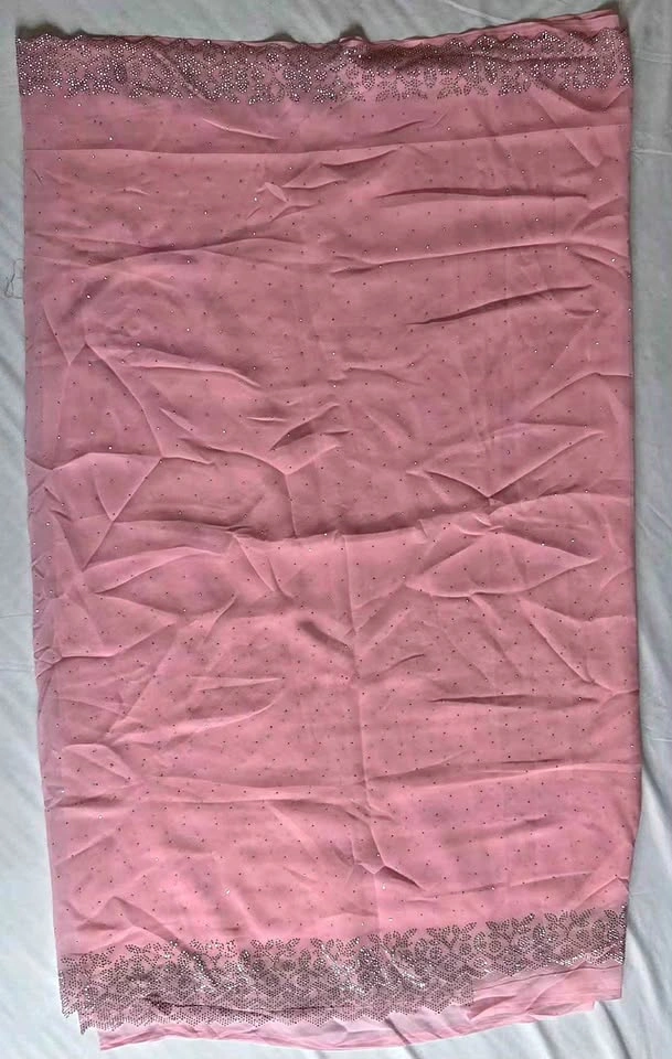 Pink Rhinestone Saree with Petticoat and Blouse