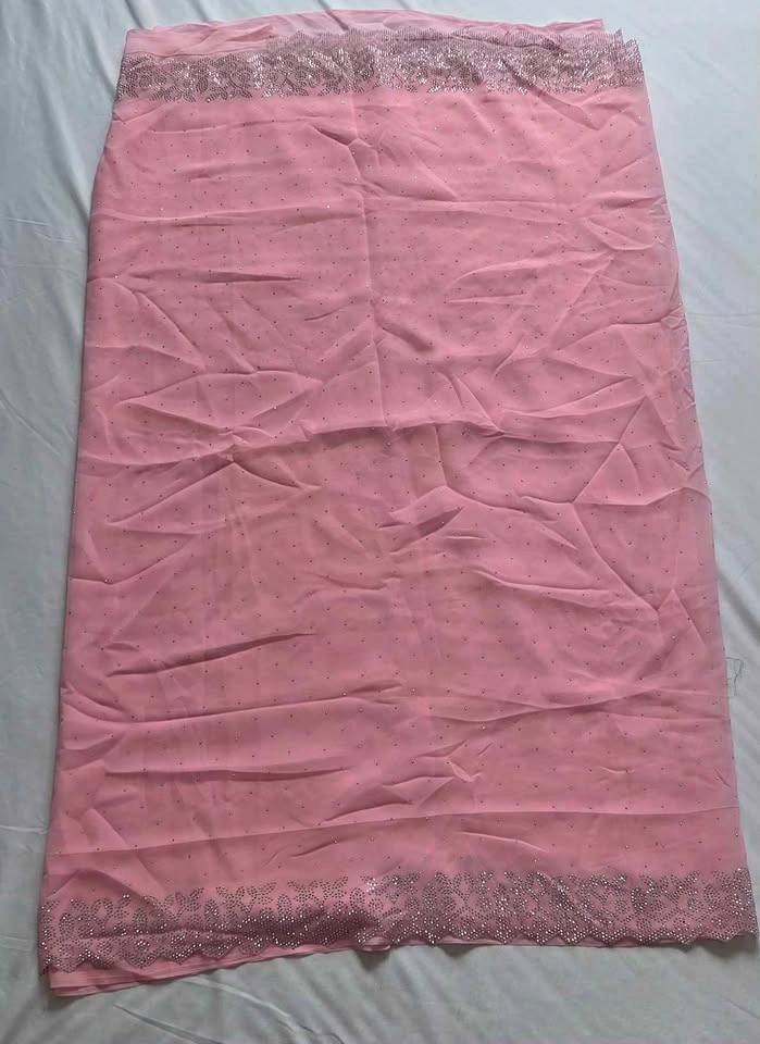 Pink Rhinestone Saree with Petticoat and Blouse - photo 2