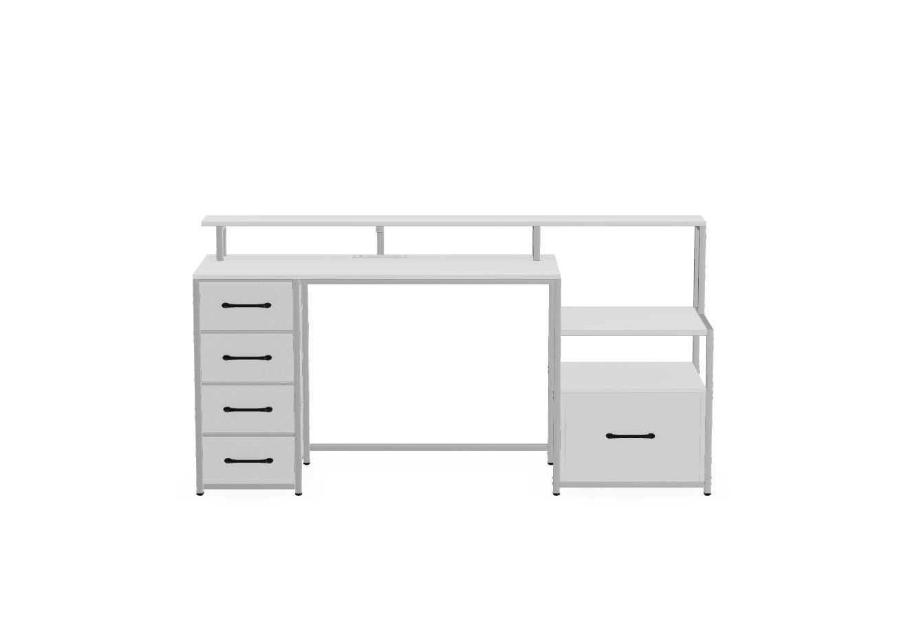 White Computer Desk with 5 Drawers & Power Outlet