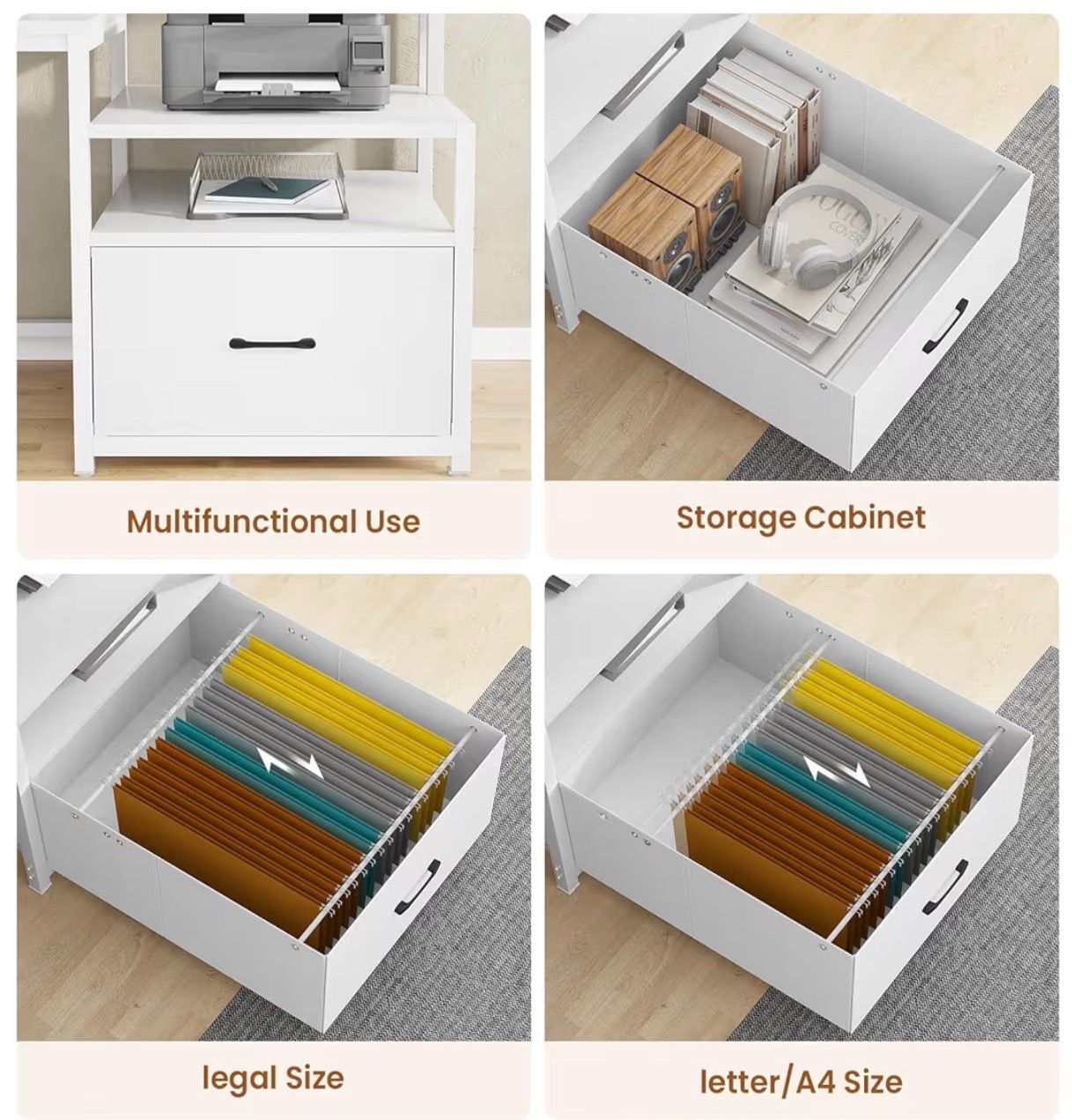 White Computer Desk with 5 Drawers & Power Outlet - photo 4