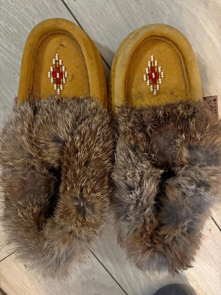 Authentic Leather and Fur Kids Moccasins