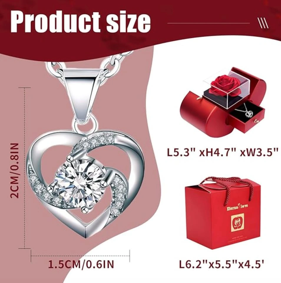 Brand New Preserved Red Rose Heart Box with 925 Sterling Silver - photo 5