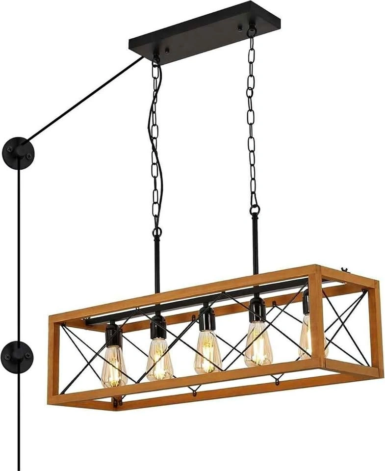 Modern 5 Lights Wooden Chandeliers for Kitchen Island