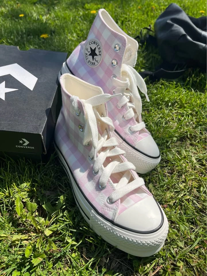 Converse Pink Gingham High Tops Women’s Shoes - Size 7 - photo 2