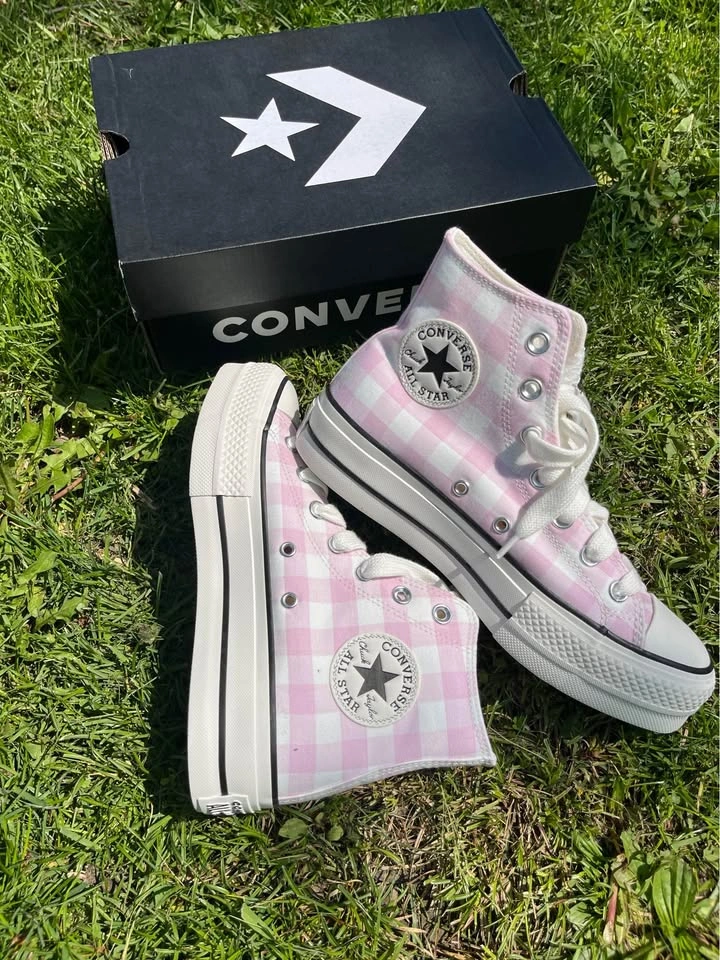 Converse Pink Gingham High Tops Women’s Shoes - Size 7 - photo 5