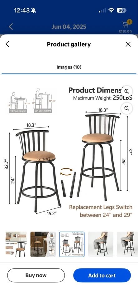 3 Adjustable Swivel Bar Stools - Counter/Bar Height - photo 2