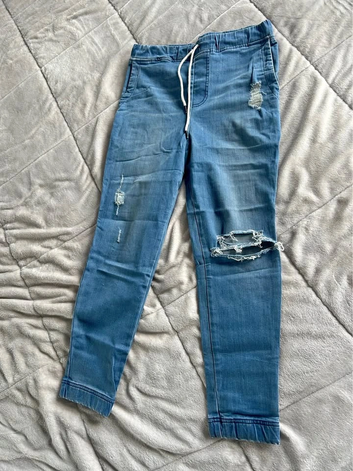 Elwood Distressed Denim Joggers M