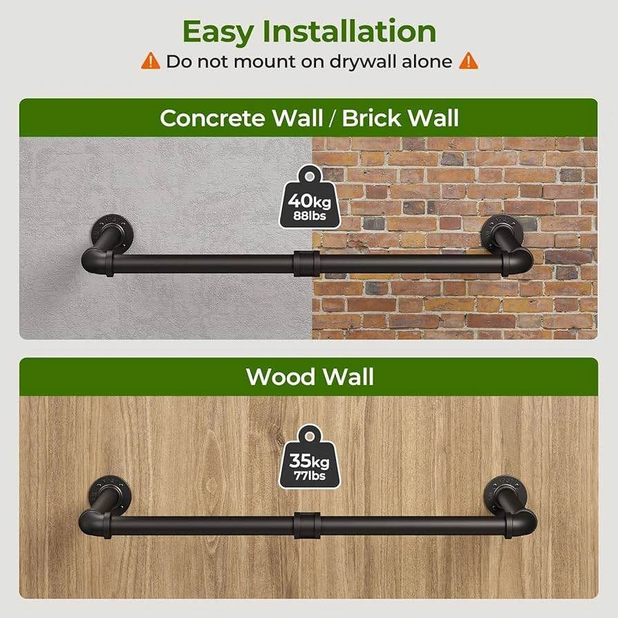 Greenstell Industrial Pipe Clothes Rack 2-Pack Wall Mount Black - photo 5