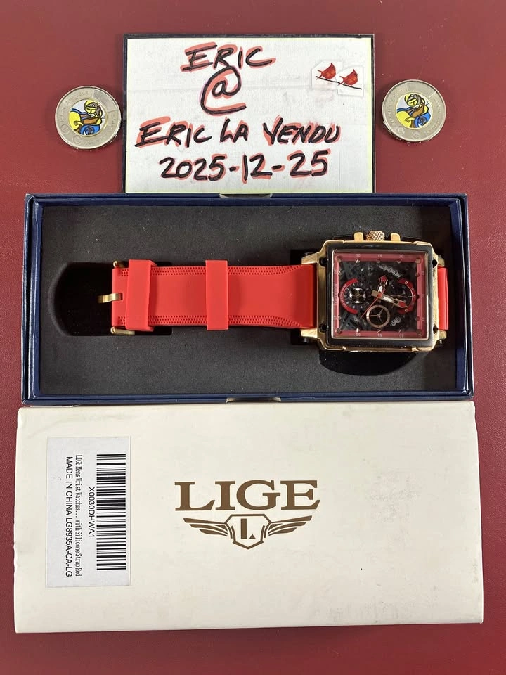 Lige Men's Wrist Watches Silicone Red Strap Brand New