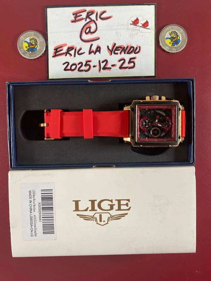 Lige Men's Wrist Watches Silicone Red Strap Brand New - photo 2