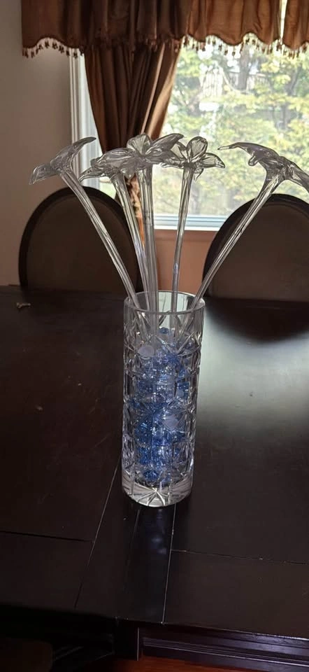 Cut Glass Vase with 5 Glass Flowers - photo 2
