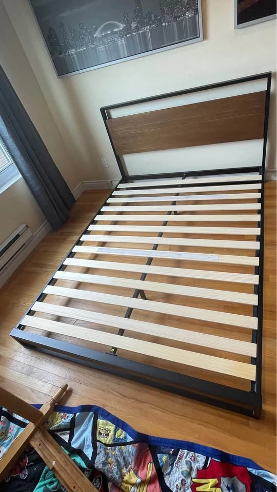 Sturdy Queen Black Metal + Dark Wood Bed Frame - photo 2
