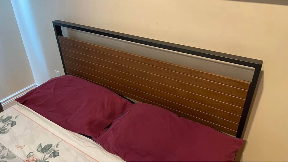 Sturdy Queen Black Metal + Dark Wood Bed Frame - photo 3
