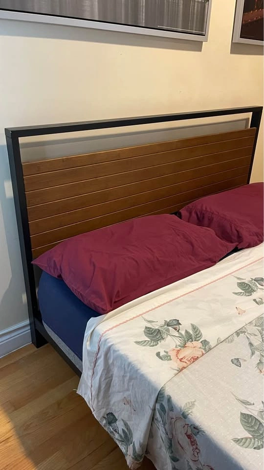 Sturdy Queen Black Metal + Dark Wood Bed Frame - photo 4