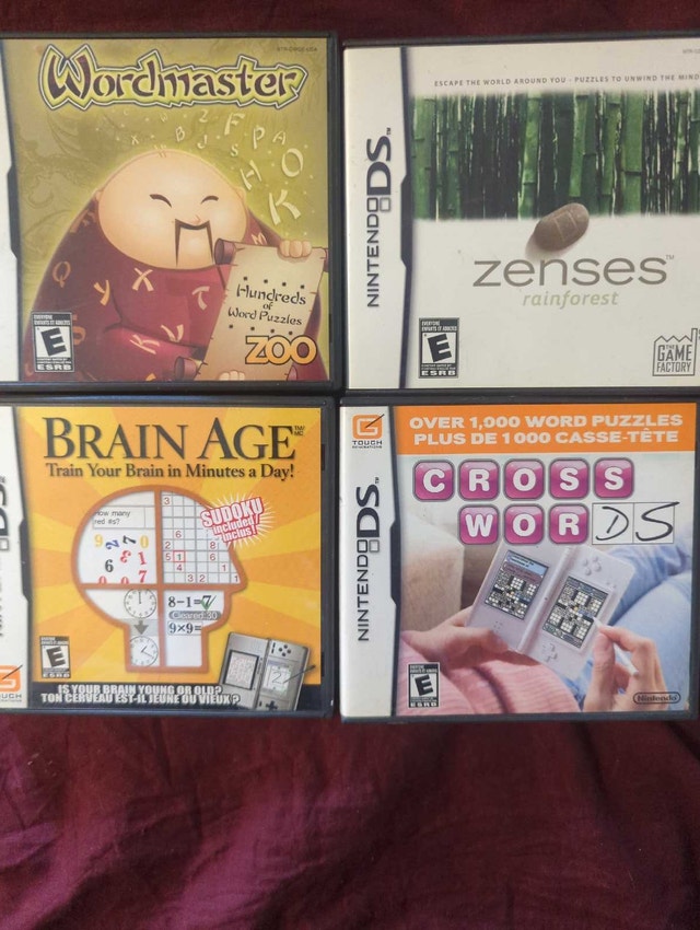 4 Nintendo DS Puzzle Games - Wordmaster, Brain Age, Zenses, Cros