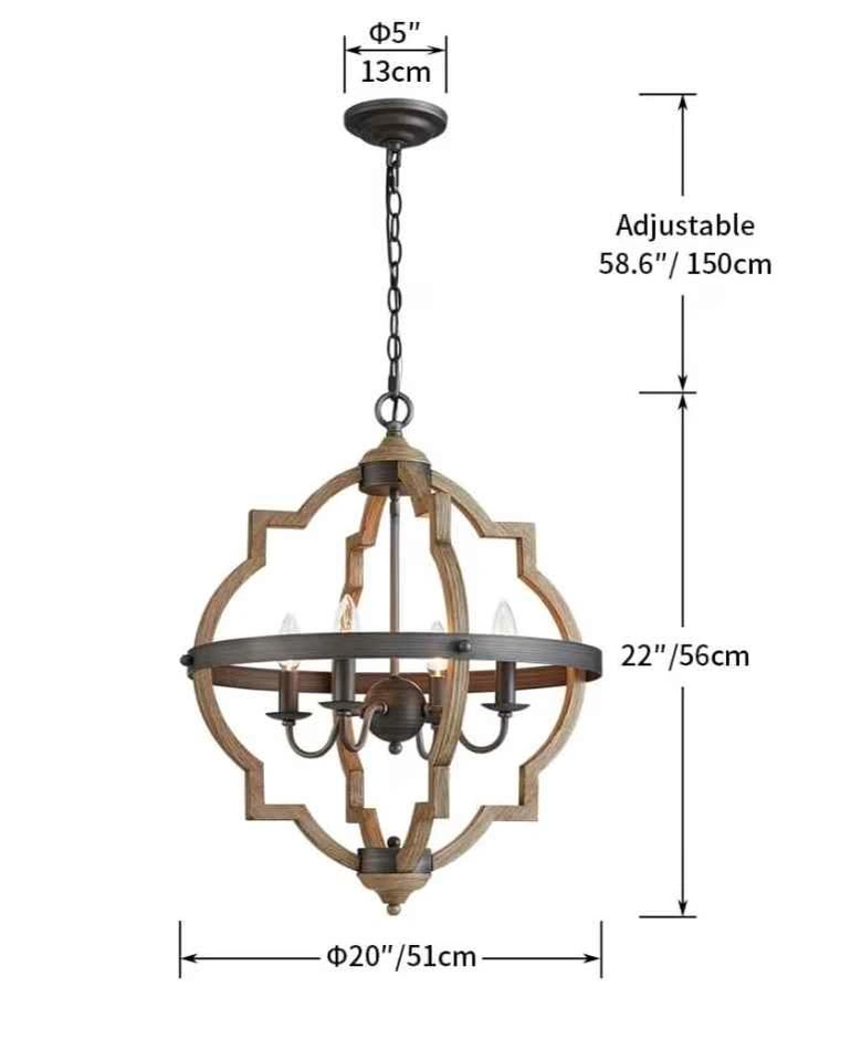 Farmhouse Globe Chandelier 4 Light Rustic Oak, New - photo 4