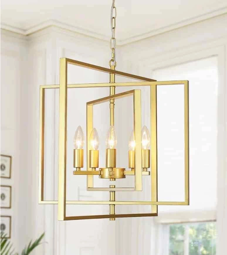 Gold Lantern Chandelier 5-Light Farmhouse Pendant