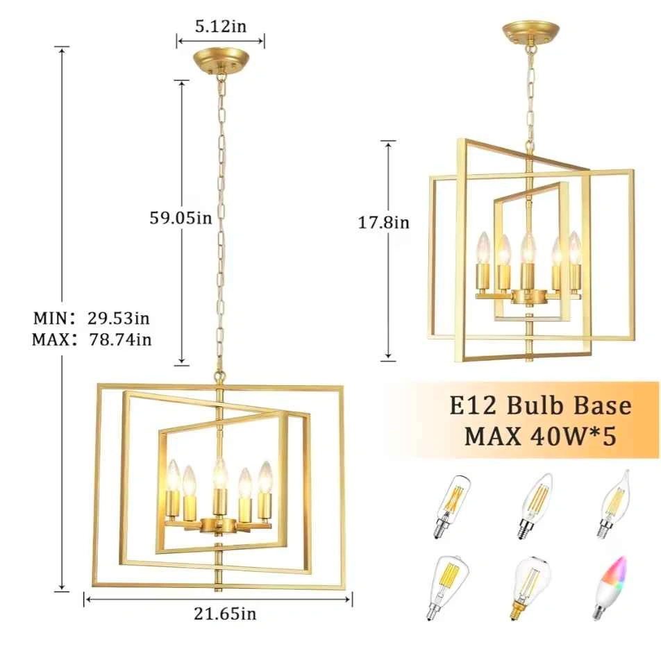 Gold Lantern Chandelier 5-Light Farmhouse Pendant - photo 2