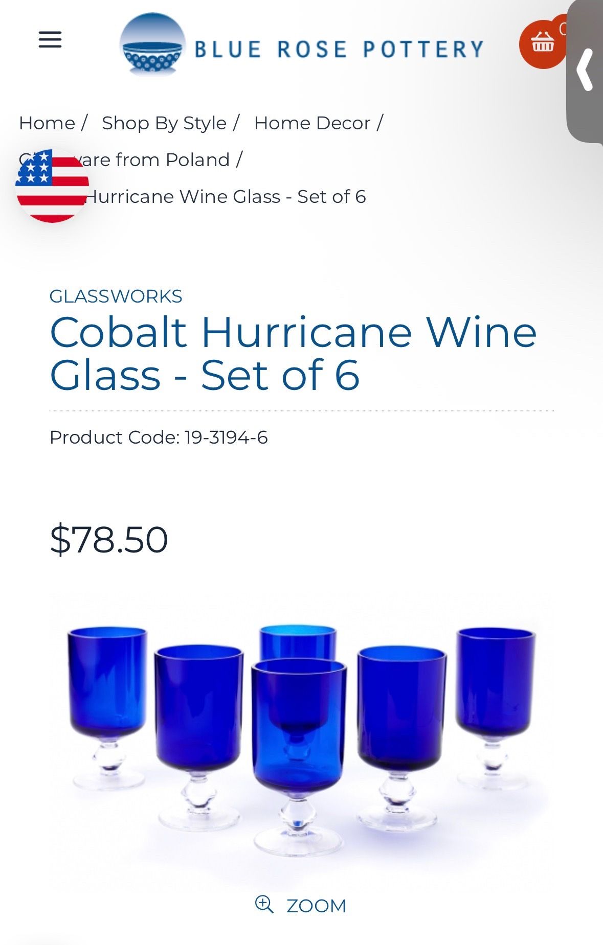Cobalt Hurricane Wine Glass - Set of 6 (Blue Rose Pottery) - photo 2