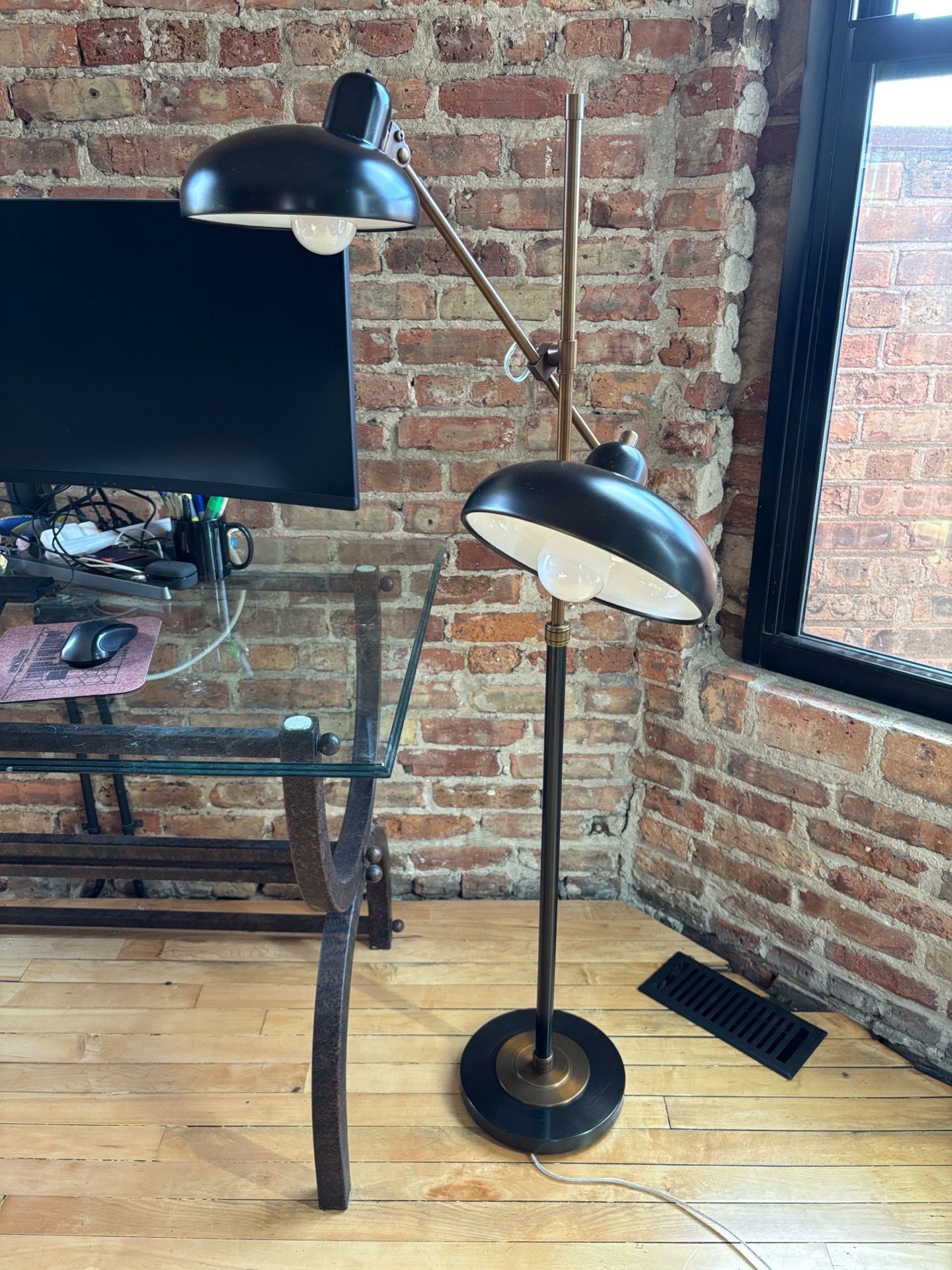 Rejuvenation Bruno Double Arm Floor Lamp, Aged Brass & Bronze - photo 2