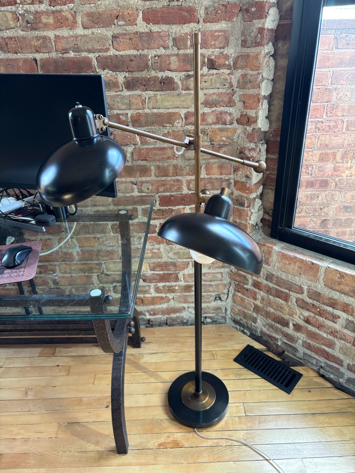 Rejuvenation Bruno Double Arm Floor Lamp, Aged Brass & Bronze - photo 3