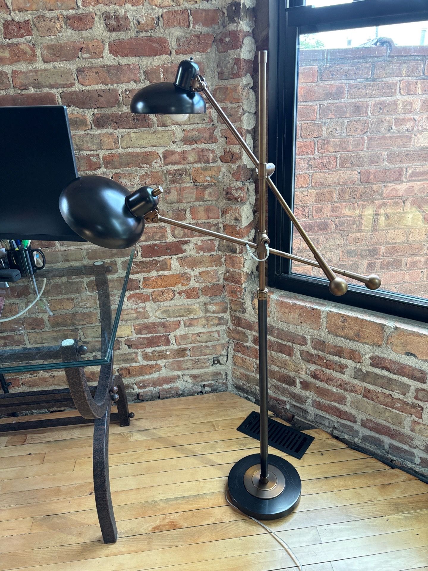 Rejuvenation Bruno Double Arm Floor Lamp, Aged Brass & Bronze - photo 4