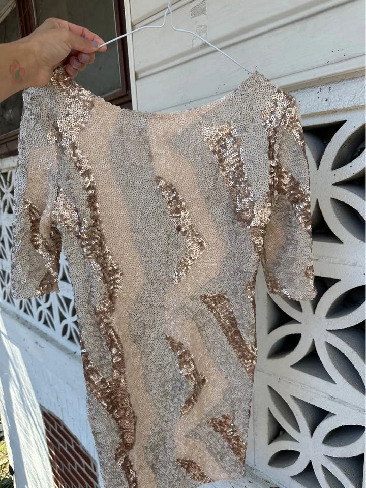 Sequin Party Dress - Champagne Cream - Size 10 - photo 2