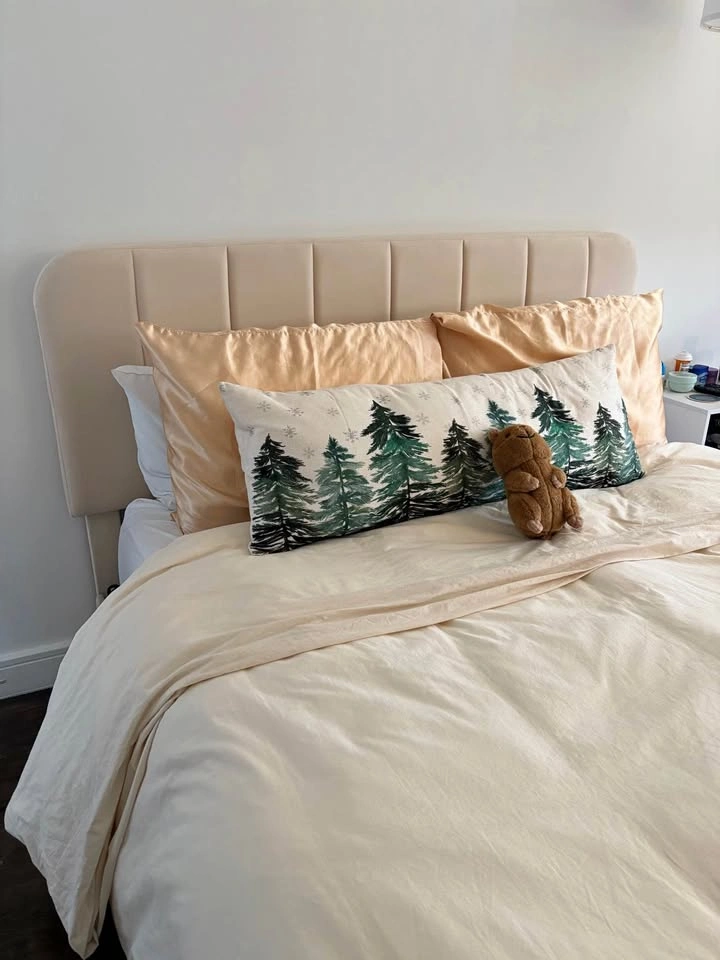 Full Size Off-White/Cream Bed Frame w/ Free Gel Mattress
