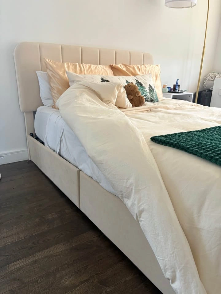 Full Size Off-White/Cream Bed Frame w/ Free Gel Mattress - photo 2